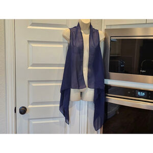 Navy Sleeveless Asymetrical Open Front Flyaway Vest